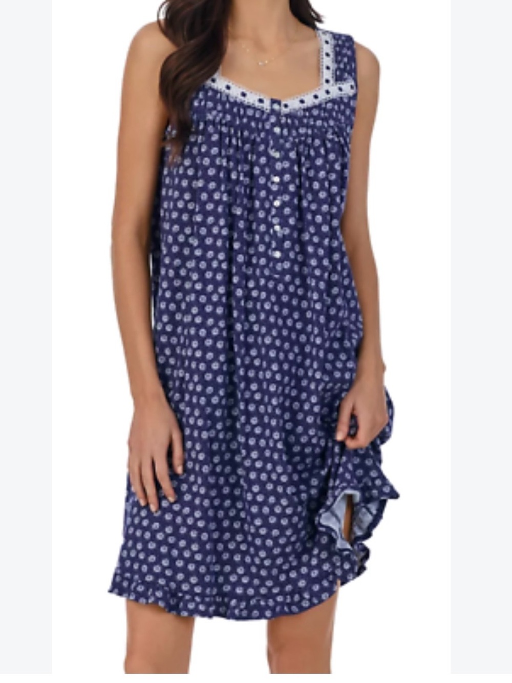 Eileen West Navy Beach Seashells Print Sleeveless Nightgown Size Small